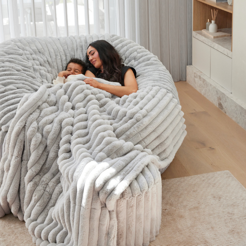 Ottoman Cover ~ Grey Ribbed