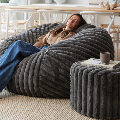 Ottoman Cover ~ Charcoal Ribbed