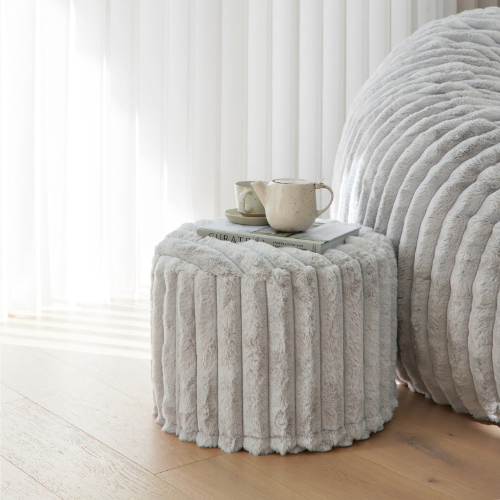 Ottoman Cover in Grey Ribbed