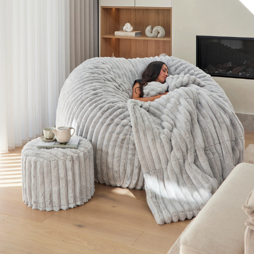 Ottoman Cover ~ Grey Ribbed
